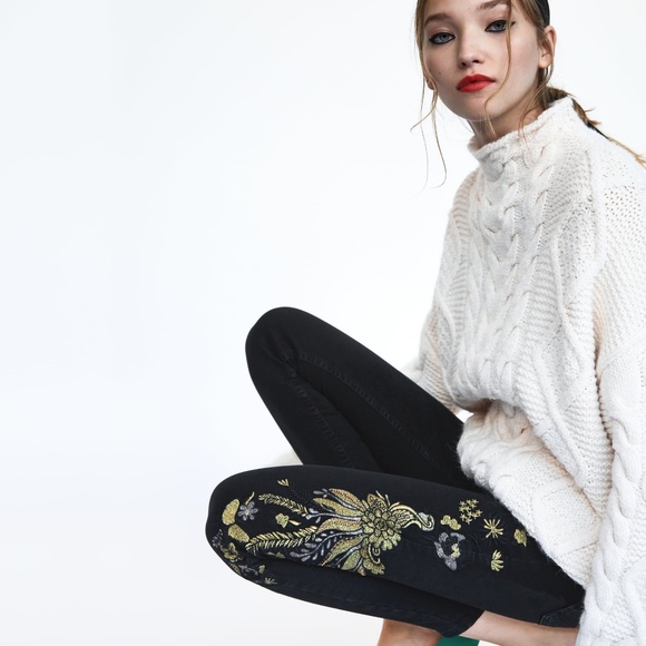 Zara HIGH WAIST EMBROIDERED SKINNY JEANS-0327/205 - Picture 2 of 6